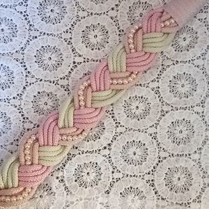 Pink/Cream Rope-like Belt w/Pink Pearl Trim